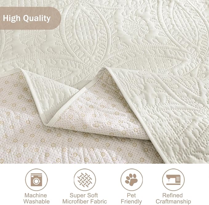 Quilted Recliner Chair Covers, Water-Repellent Slipcovers, Off White Recliner - Image 5