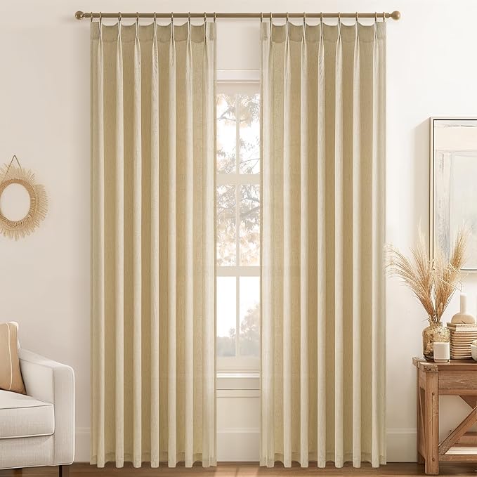 Topfinel Natural Linen Pinch Pleated Curtains 84 Inch Length 2 Panels - Image 8