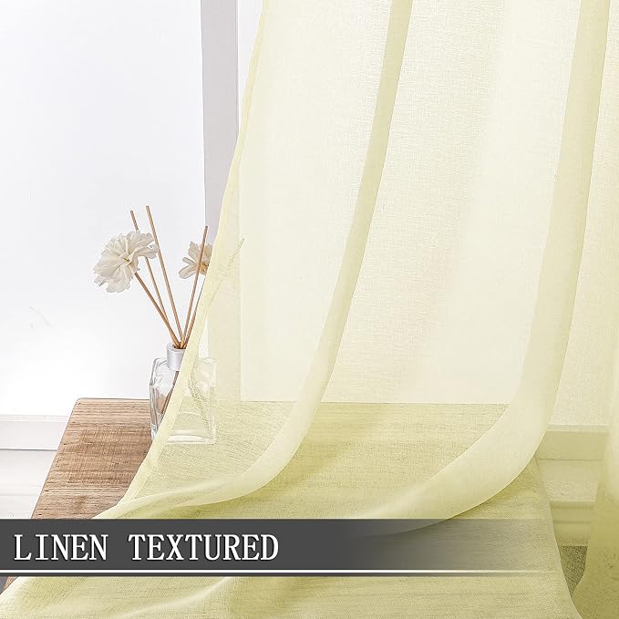 Tollpiz Sheer Curtain Linen Textured Bedroom Curtains Sheer Light Filtering Rod - Image 2