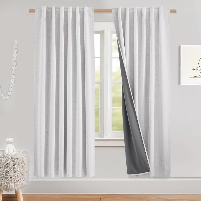 NICETOWN 100% Black Out Curtains 72 inch Long, Linen Blend Insulated Rod Pocket by NICETOWN