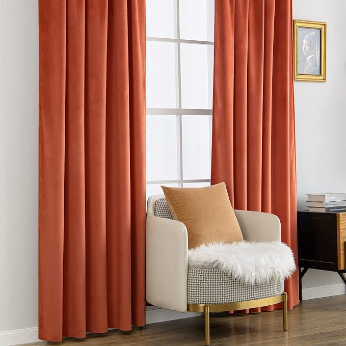 MIULEE Velvet Curtains 52x96 inches 2 Panels Burnt Orange Blackout Curtains | - Image 7
