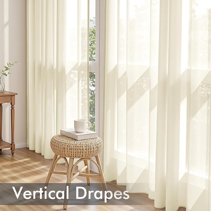 MIULEE Light Cream Sheer Curtains 102 Inches Long 4 Panels 42 x 102 Inches | - Image 5