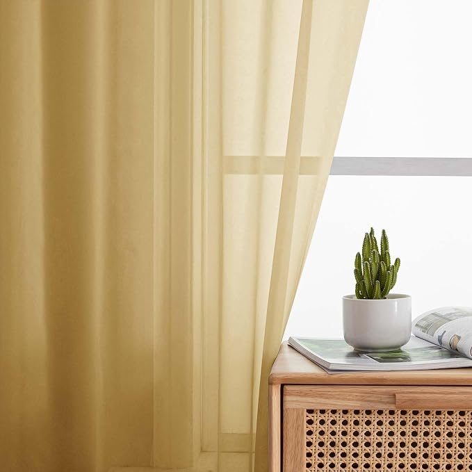 Gold Sheer Curtains for Bedroom Living Room 45 Inch Length 2 Panels, Soft Airy - Image 3