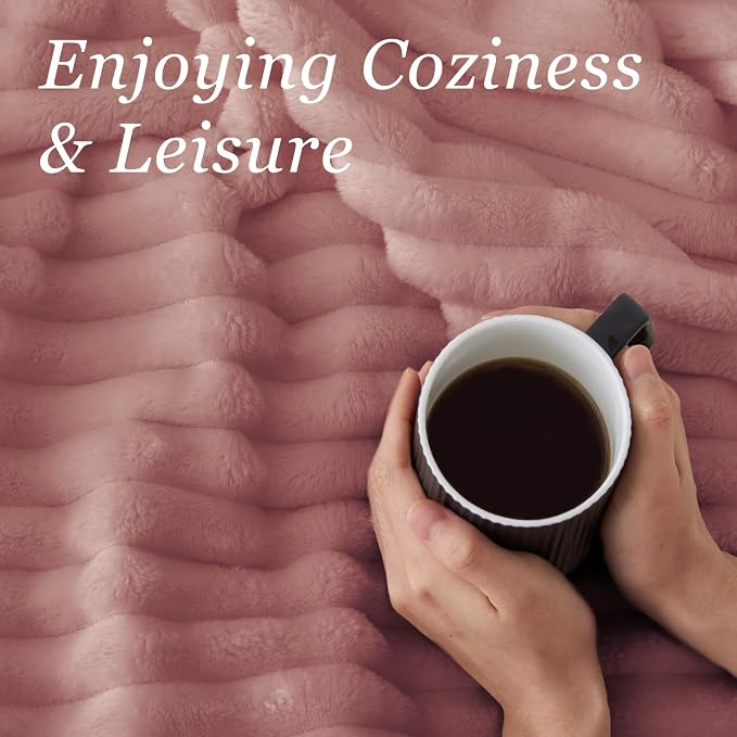 BEDELITE Striped Fleece Throw Blanket, Dusty Pink, Soft Cozy, Lightweight Warm - Image 5