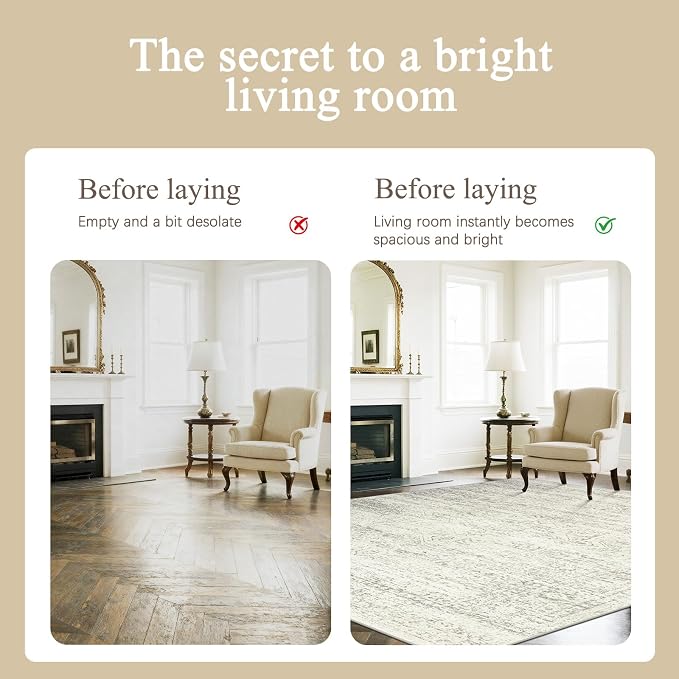 Washable Rugs 6x9 Area Rugs for Living Room, Dining Room-Beige Green | Ultra - Image 3