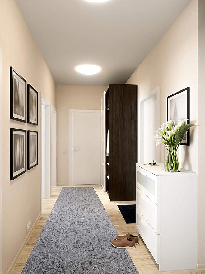 Custom Length Hallway Runner Rug, Slip Resistant, Floral Grey, 26 Inch X 7 feet - Image 3