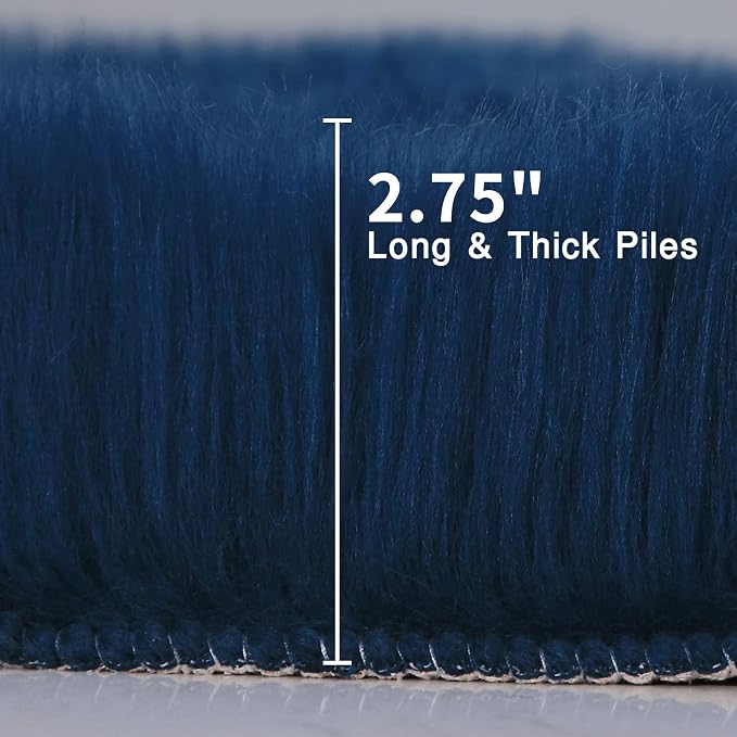 Navy Blue Faux Fur Sheepskin Round Rug 4x4 ft, Fluffy Shag Circle Rug | Shag - Image 2