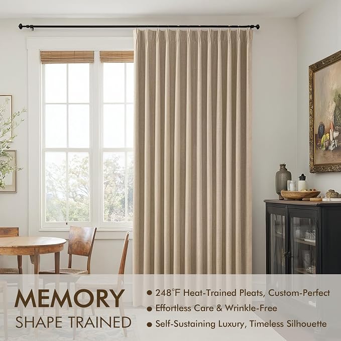MIULEE Taupe Pinch Pleated 100% Blackout Linen Curtains 40x63 Inches | Room - Image 3
