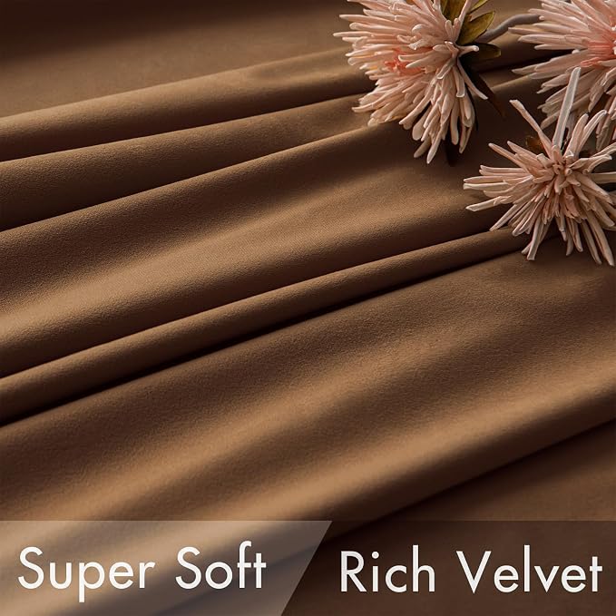 MIULEE Velvet Curtains 52x84 inches 2 Panels Brown Blackout Curtains | Luxury - Image 4