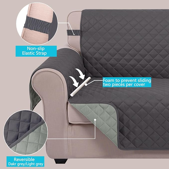 U-NICE HOME Large Sofa Cover Reversible Couch Cover, Dark Grey/Light Grey | - Image 3