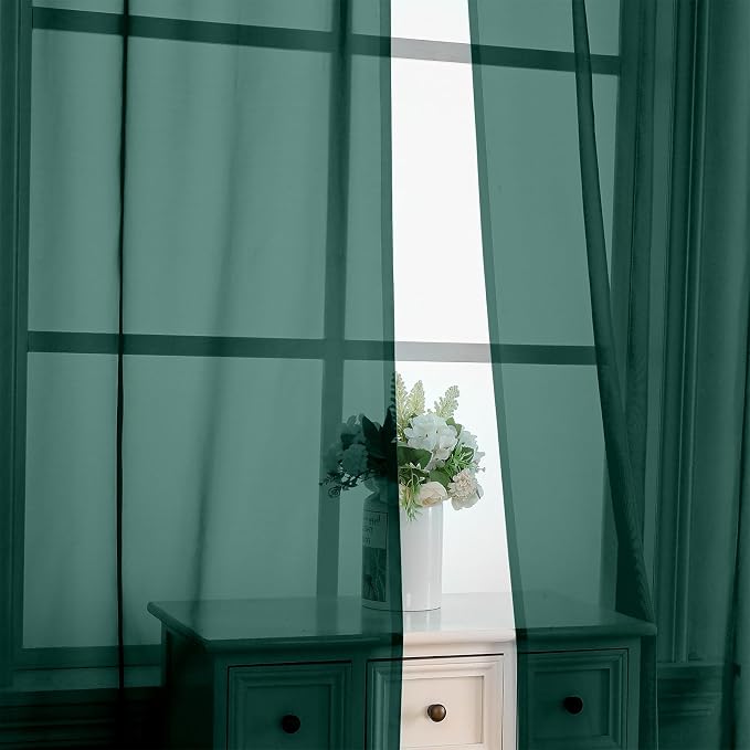 Hunter Green Sheer Curtains 84 Inches Long 2 Panels - Image 3