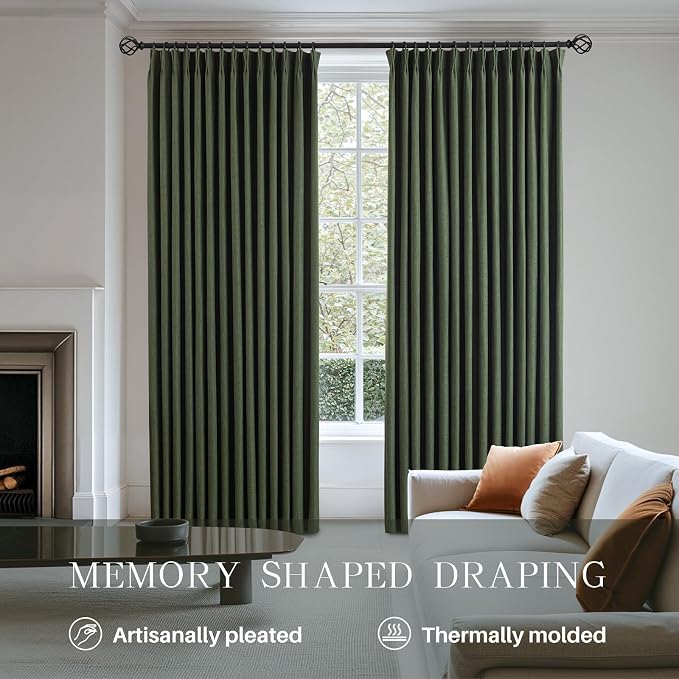 AUSSPVOCT Pinch Pleated 95 Inch Linen Curtains 100% Blackout - Image 3