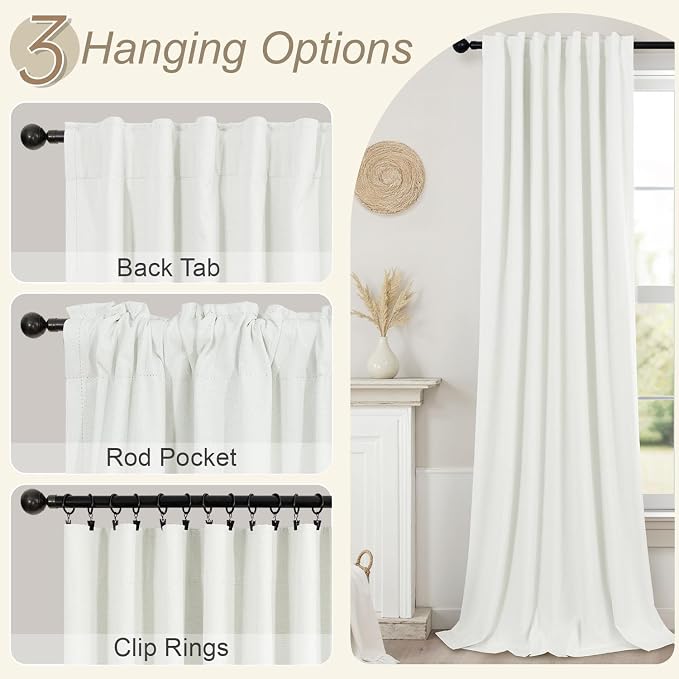 Ivory 100% Blackout Curtains 96 Inches Long 2 Panels Farmhouse Style Bedroom - Image 6