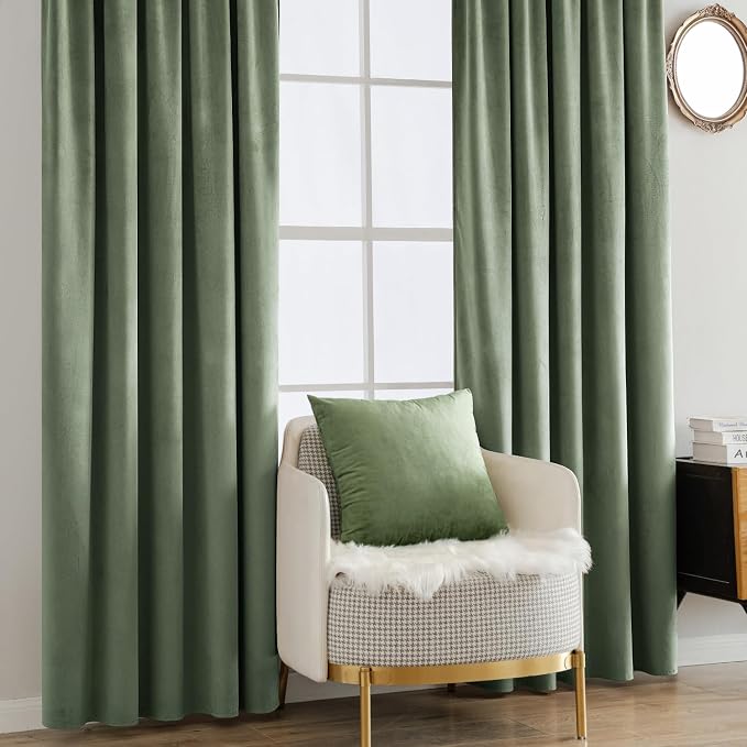 MIULEE Sage Green Velvet Curtains 52x108 inches Luxury Blackout Curtains | - Image 7