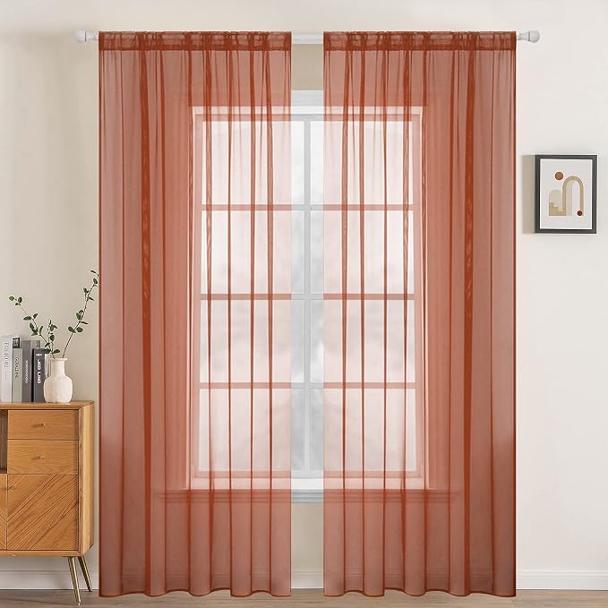 MIULEE Fall Burnt Orange Sheer Curtains 54 X 90 Inches, 2 Panels | Solid Color by MIULEE