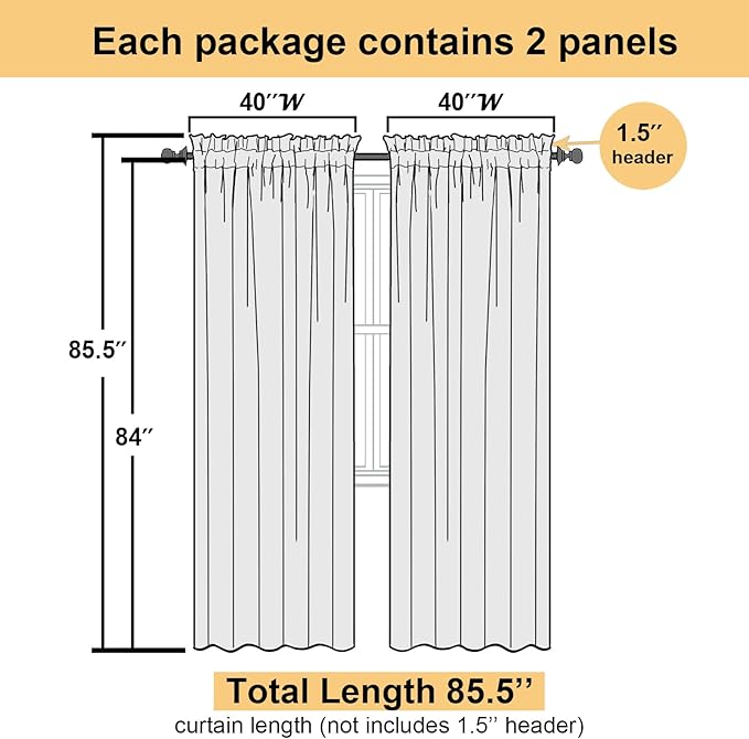 Black Sheer Curtains 84 Inches Long 2 Panels, Solid Voile Light Filtering Airy - Image 4