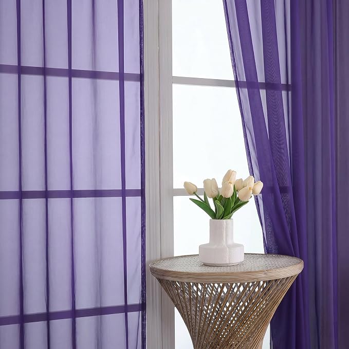 Purple Sheer Curtains 72 Inches Long 2 Panels Set, Light Filtering Sheer - Image 3