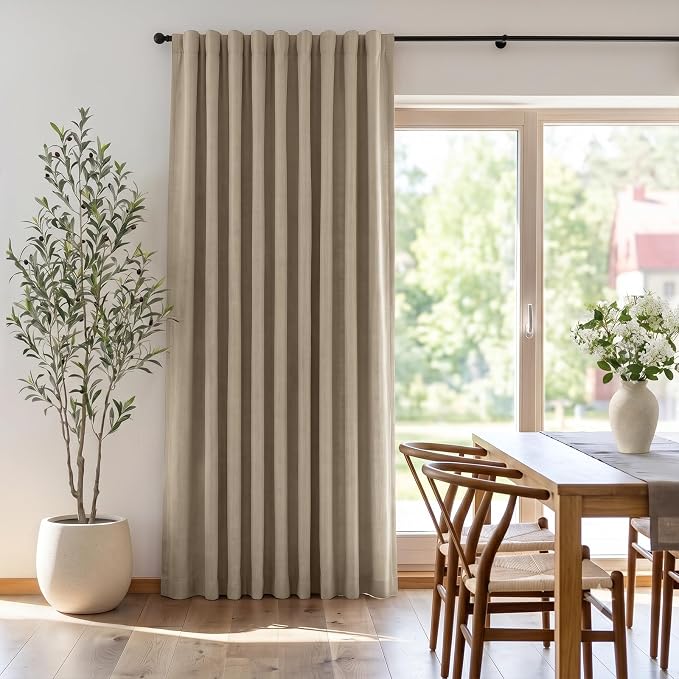INOVADAY Extra Wide 100% Blackout Linen Curtains 102x96 Earthy Beige | Linen - Image 6