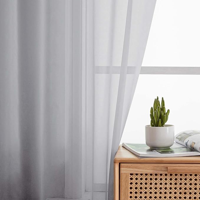 Sheer Light Grey Curtains for Bedroom Living Room 63 Inch Length 2 Panels - Image 6