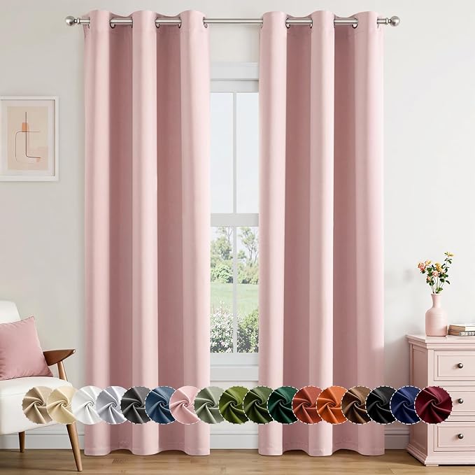 MIULEE Blackout Curtains for Bedroom 2 Panels 40 x 80 Inch Long Pink | Thermal by MIULEE