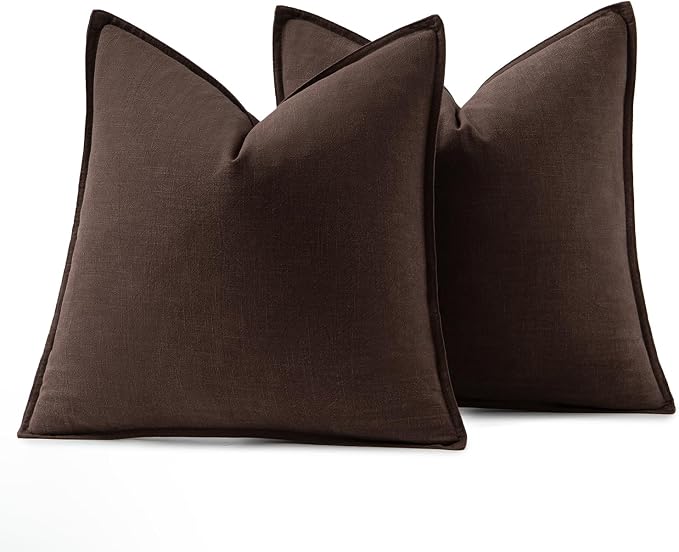 MIULEE Decorative Linen Euro Sham Pillow Covers 22x22 Inch Dark Brown | Boho - Image 6