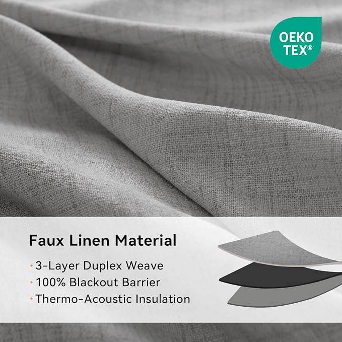 100% Blackout Linen Textured Curtains 84 Inch Long, Light Blocking, Thermal - Image 4