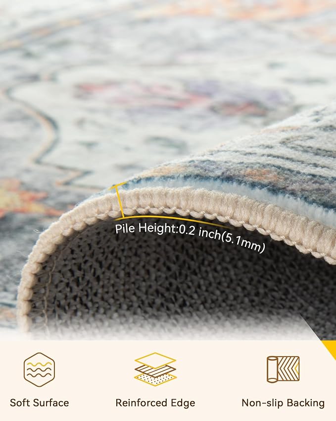 RELEANY Washable Area Rug, Square 4'x4', Water Repellent, Pet Friendly - Image 2