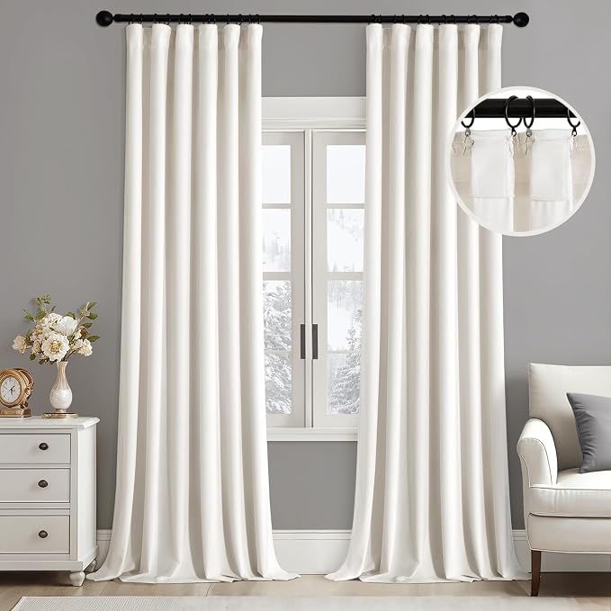 MIULEE Velvet Curtains 50W x 63L 2 Panels Ivory Blackout Curtains | Luxury by MIULEE