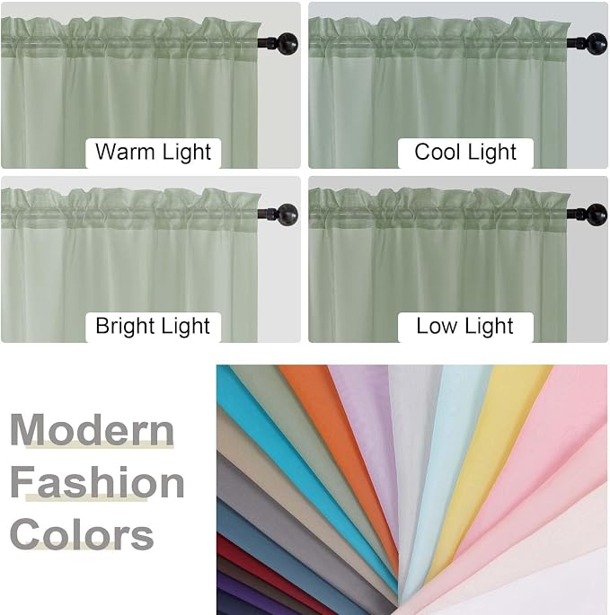 Sage Green Valances for Windows, Sheer Curtains 14 Inch Length 2 Pack Kitchen - Image 5