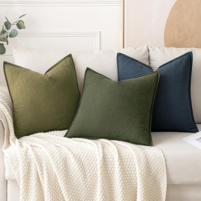 MIULEE Decorative Linen Euro Sham Pillow Covers 26x26 Blue | Boho Farmhouse​ - Image 4