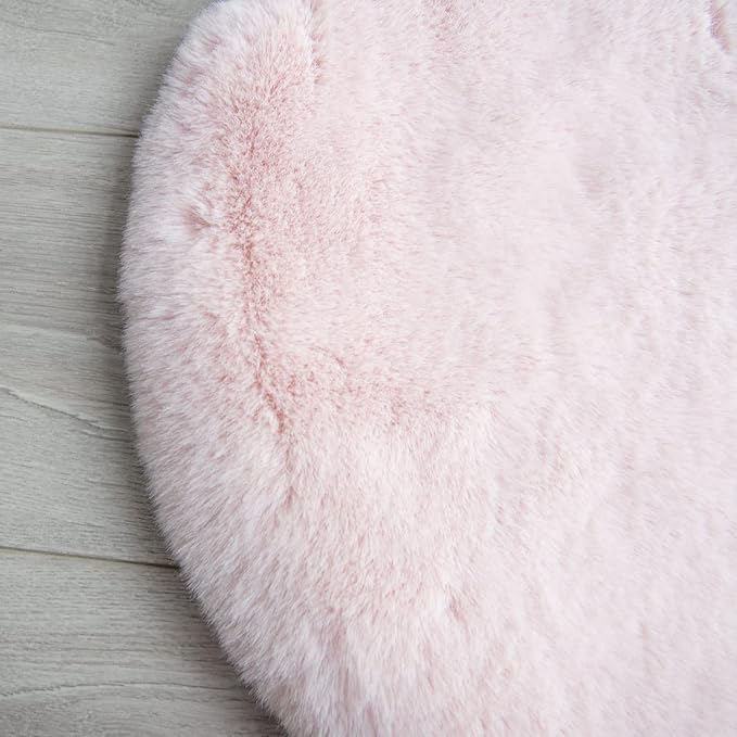 ORINOVA Pink Round Rug 5ft Washable Fluffy Faux Rabbit Fur Area Rugs - Image 7