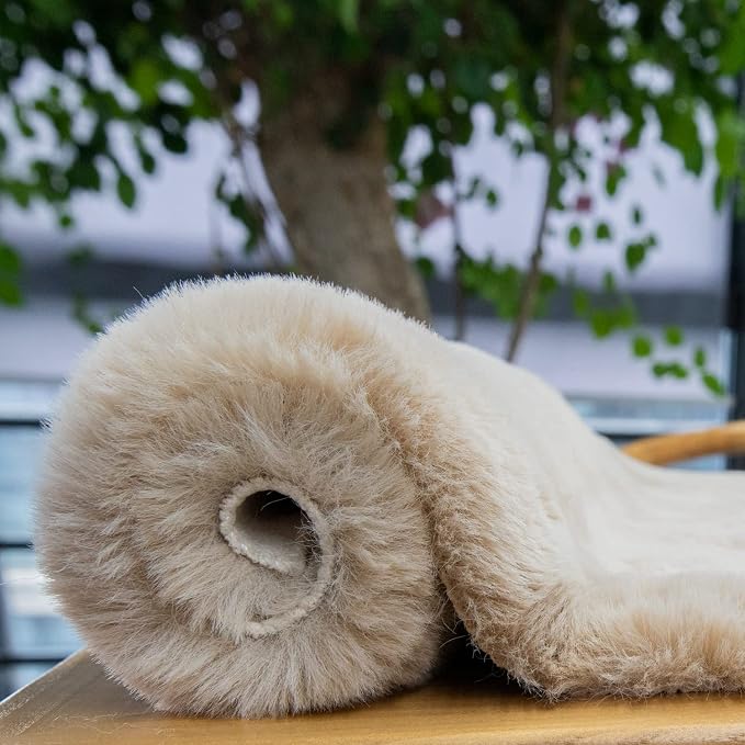ORINOVA Light Brown Beige Fluffy Faux Rabbit Shag Fur Rugs - Image 7
