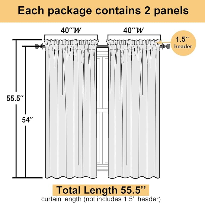Taupe Sheer Curtains 54 Inch Length 2 Panels Set, Balance Light & Privacy Solid - Image 5