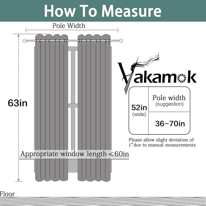 Yakamok Dark Blue 100% Blackout Curtains 63 Inches Long 52" Wide 2 Panels | - Image 2