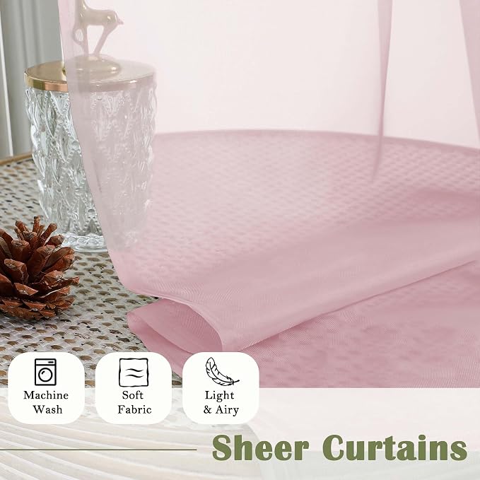 Blush Pink Sheer Curtains 120 Inches Long 2 Pcs, Rod Pockets Voile Living Room - Image 8