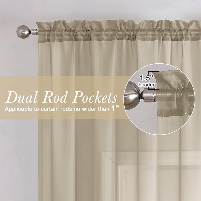 Taupe Sheer Curtains for Bedroom Decor 84 Inches Long 2 Pcs, Modern Farmhouse - Image 6