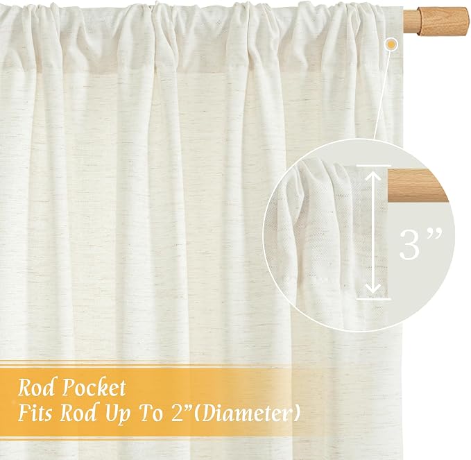 Light Filtering Cream Linen Curtains 48 Inch Length - Image 3