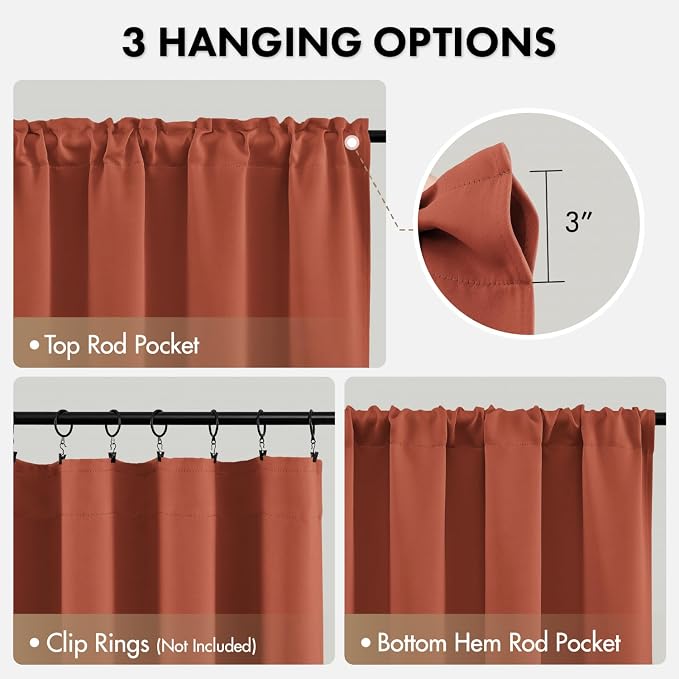 MIULEE 84 Inch Length Burnt Orange Blackout Bedroom Curtains Set of 4 | Thermal - Image 6