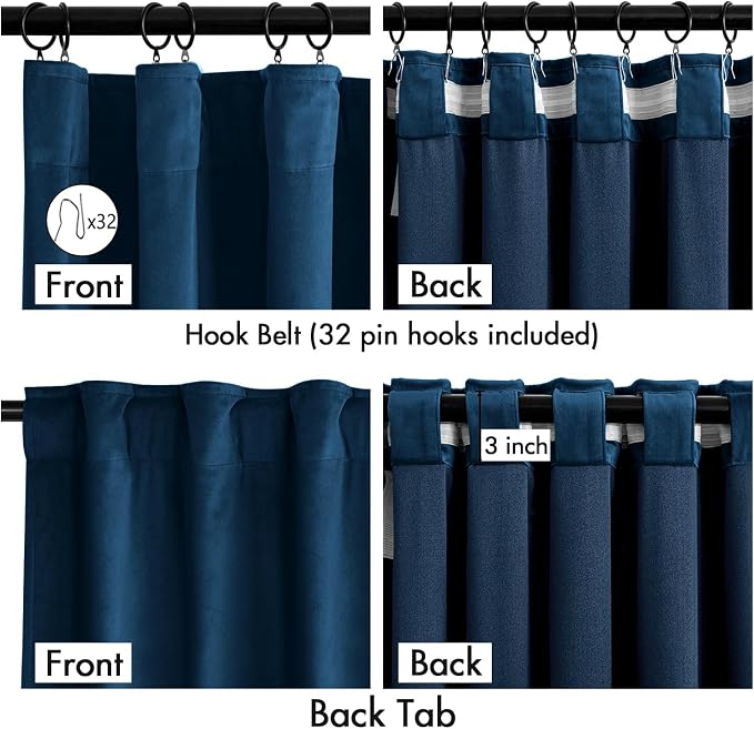 MIULEE Velvet Curtains 50W x 90L 2 Panels Navy Blue Blackout Curtains | Luxury - Image 3