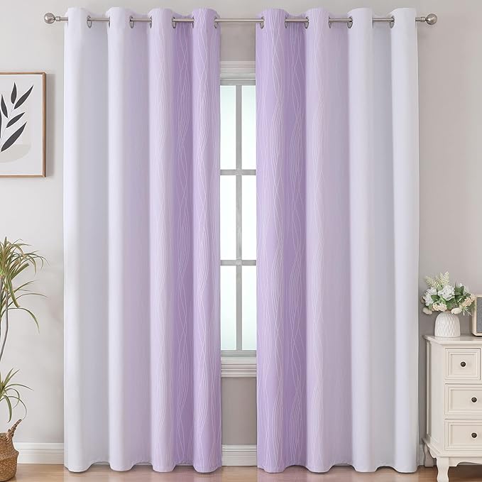 Lilac and Greyish White Ombre Blackout Curtains Living Room 102 Inch Long | - Image 2