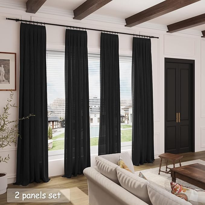 Black Semi Sheer Linen Curtains 72 inch Length - Image 7