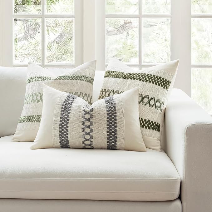 MIULEE Set of 2 Gray Boho Decorative Pillow Covers 18x18 Inch | Farmhouse Couch - Image 3