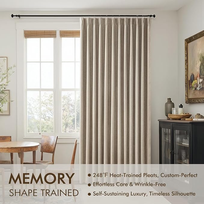 MIULEE Sand Pinch Pleated 100% Blackout Linen Curtains 40x90 Inches | Room - Image 3