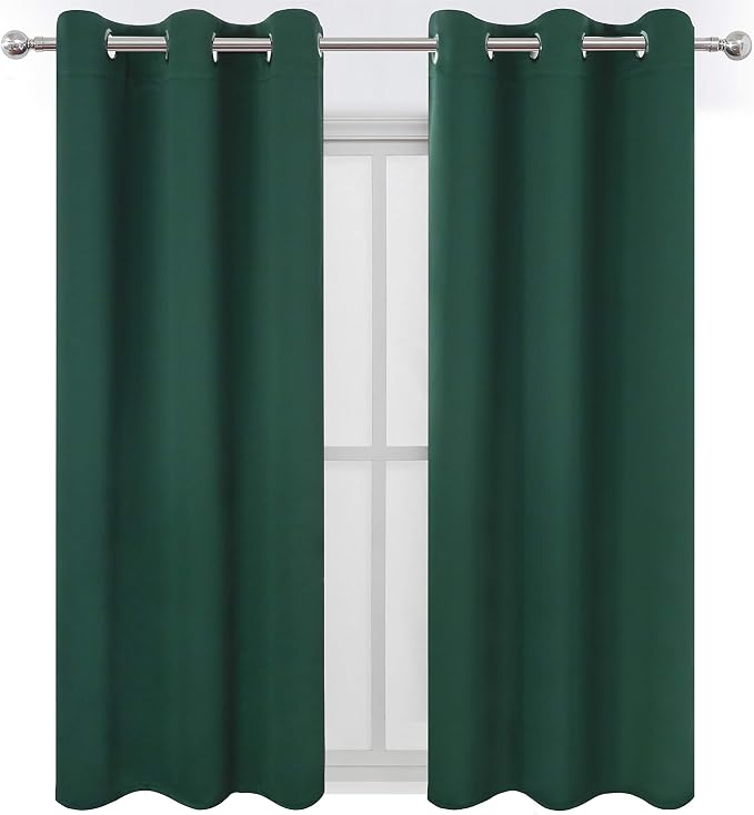 Dark Green Bedroom Blackout Curtains/38 x 63 Inch Long/Set of 2 Curtain - Image 2