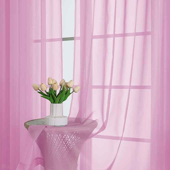Chyhomenyc Pink Sheer Curtains 90 Inches Long 2 Panels, Light Filtering Pink - Image 2