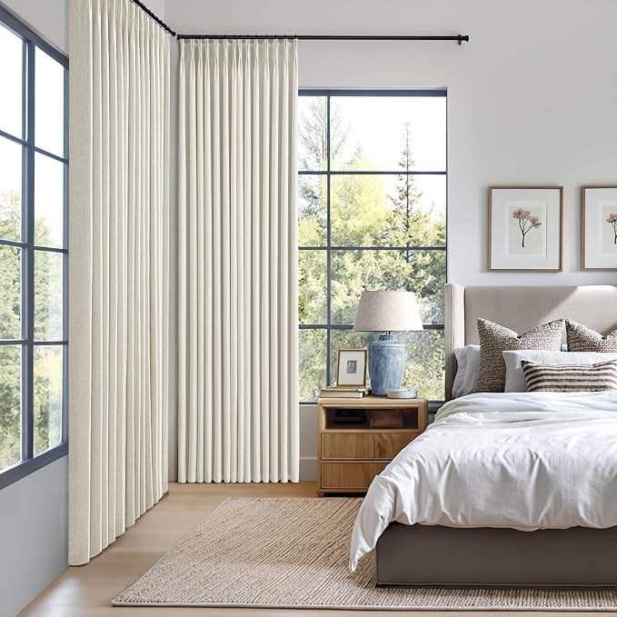 MIULEE Natural Pinch Pleated 100% Blackout Linen Curtains 40x94 Inches | Room - Image 2