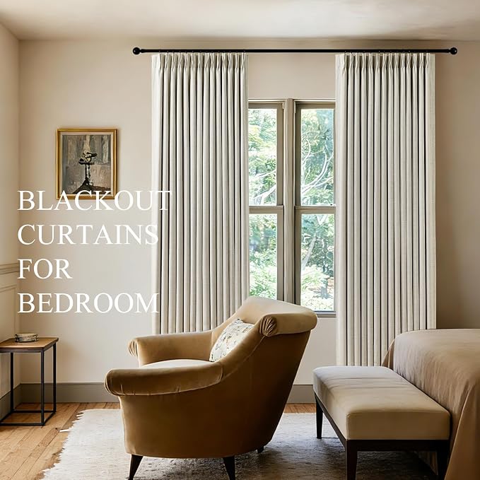 Pinch Pleated 90 Inch Curtains 100% Blackout Linen Curtain - Image 4