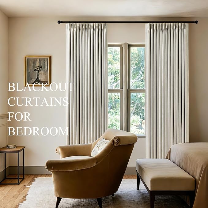 Pinch Pleated Linen Curtains 100% Blackout 95 Inches Long - Image 4