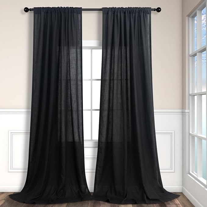 Black Linen Curtains 84 Inch Length - Image 9