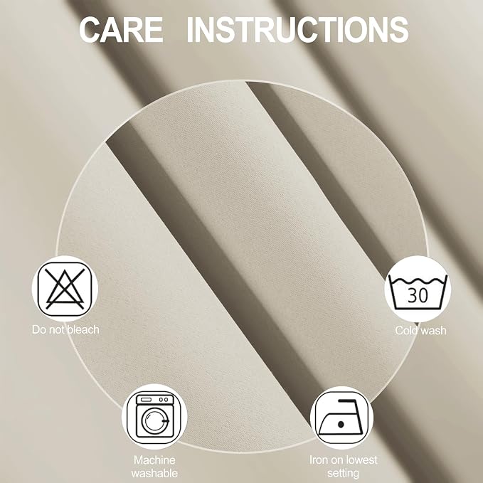 Light Beige Blackout Curtains 34 x 63 Inch Length/Set of 2 Curtain - Image 4